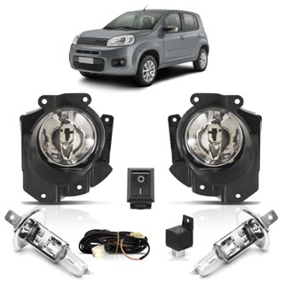 Kit Farol Milha Auxiliar Completo + Lâmpada H1 Uno Attractive 2010 2011 2012 2013 2014 2015 2016 Lente Lisa Vidro