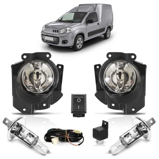 Kit Farol Milha Auxiliar Completo + Lâmpada H1 Fiorino 2014 2015 2016 2017 Lente Lisa Vidro
