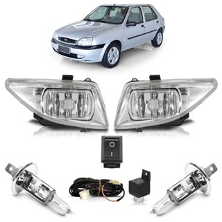Kit Farol Milha Auxiliar Completo + Lâmpada H1 Fiesta Street 2003 2004 Lente Lisa Vidro