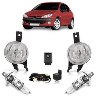 Kit Farol Milha Auxiliar Boquinha Completo + Lâmpada H1 206 1998 1999 2000 2001 2002 2003 2004 Lente Lisa Vidro