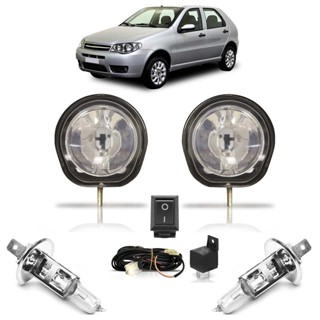 Kit Farol Milha Auxiliar Completo + Lâmpada H1 Palio G3 2004 2005 2006 2007 2008 2009 2010 2011 2012 Lente Lisa Vidro