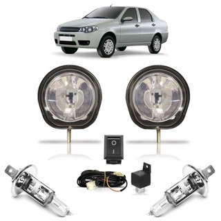Kit Farol Milha Auxiliar Completo + Lâmpada H1 Siena G3 2004 2005 2006 2007 2008 2009 2010 2011 2012 Lente Lisa Vidro