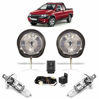 Kit Farol Milha Auxiliar Completo + Lâmpada H1 Strada Adventure Locker 2004 2005 2006 2007 2008 2009 2010 2011 2012 Lente Lisa Vidro