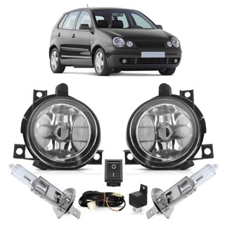 Kit Farol Milha Auxiliar Completo + Lâmpada H3 Polo 2003 2004 2005 2006 Lente Lisa Vidro