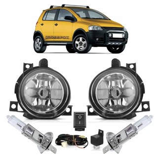 Kit Farol Milha Auxiliar Completo + Lâmpada H3 CrossFox 2005 2006 2007 2008 2009 2010 Lente Lisa Vidro