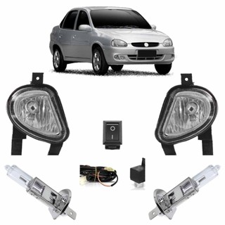 Kit Farol Milha Auxiliar Completo + Lâmpada H3 Corsa Sedan 2000 2001 2002 Lente Lisa Vidro
