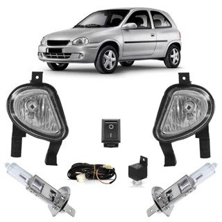 Kit Farol Milha Auxiliar Completo + Lâmpada H3 Corsa Hatch 2000 2001 2002 Lente Lisa Vidro