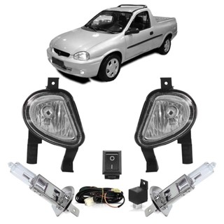 Kit Farol Milha Auxiliar Completo + Lâmpada H3 Corsa Pick Up 2000 2001 2002 Lente Lisa Vidro