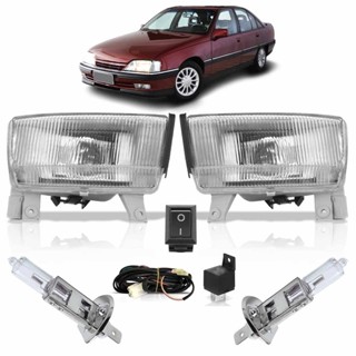 Kit Farol Milha Auxiliar Completo + Lâmpada H3 Omega 1993 1994 1995 1996 1997 1998 Lente Estriado Vidro
