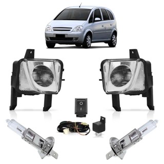 Kit Farol Milha Auxiliar Completo + Lâmpada H3 Meriva 2003 2004 2005 2006 2007 2008 2009 2010 2011 2012 Lente Estriado Vidro