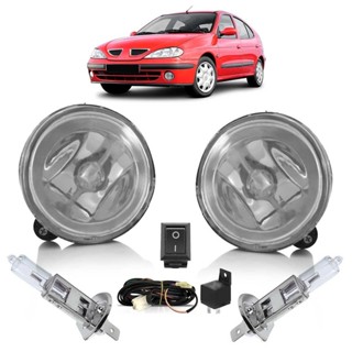 Kit Farol Milha Auxiliar Completo + Lâmpada H3 Megane 2000 2001 2002 2003 2004 2005 2006 Lente Lisa Vidro