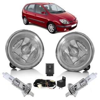 Kit Farol Milha Auxiliar Completo + Lâmpada H3 Scenic 2000 2001 2002 2003 2004 2005 2006 Lente Lisa Vidro