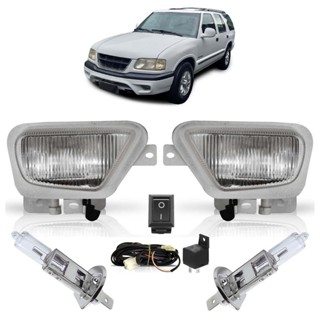 Kit Farol Milha Auxiliar Completo + Lâmpada H3 Blazer 1999 2000 Lente Lisa Vidro