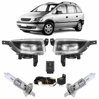 Kit Farol Milha Auxiliar Completo + Lâmpada H3 Zafira 2000 2001 2002 2003 2004 2005 2006 Lente Lisa Vidro