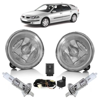 Kit Farol Milha Auxiliar Completo + Lâmpada H3 Laguna 2000 2001 2002 2003 2004 2005 2006 Lente Lisa Vidro