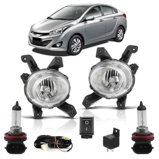 Kit Farol Milha Auxiliar Completo + Lâmpada H8 HB20 2012 2013 2014 2015 Transparente Lente Lisa Acrilico