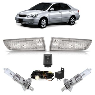 Kit Farol Milha Auxiliar Completo + Lâmpada H3 Corolla 2003 2004 Lente Lisa Acrilico