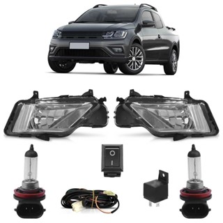 Kit Farol Milha Auxiliar Completo + Lâmpada H8 Saveiro G7 2016 2017 2018 Lente Lisa Acrilico