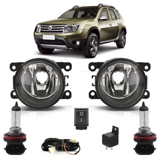 Kit Farol Milha Auxiliar Completo + Lâmpada H8 Duster 2011 2012 2013 2014 2015 2016 2017 2018 2019 Lente Lisa Acrilico