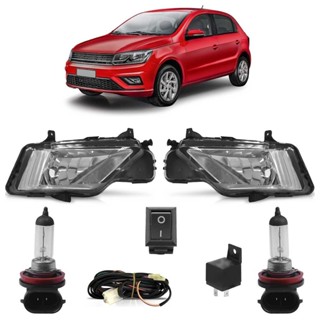 Kit Farol Milha Auxiliar Completo + Lâmpada H8 Gol Track G7 2017 2018 Lente Lisa Acrilico