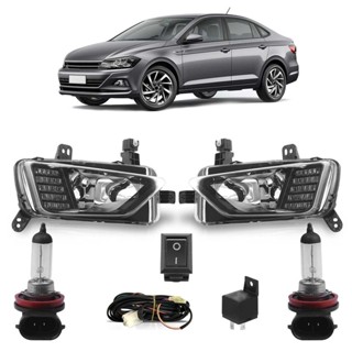 Kit Farol Milha Auxiliar Completo + Lâmpada H8 Virtus 2018 2019 2020 Lente Lisa Acrilico