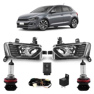 Kit Farol Milha Auxiliar Completo + Lâmpada H8 Polo 2017 2018 2019 2020
