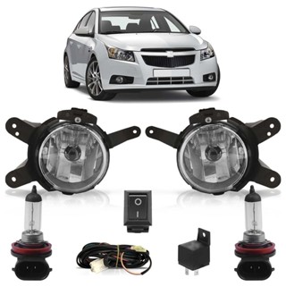 Kit Farol Milha Auxiliar Completo + Lâmpada H8 Cruze 2010 2011 2012 2013 2014 Lente Lisa Acrilico