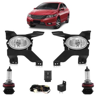 Kit Farol Milha Auxiliar Completo + Lâmpada H8 City 2009 2010 2011 2012 Lente Lisa Vidro