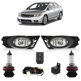 Kit Farol Milha Auxiliar Completo + Lâmpada H8 New Civic 2009 2010 2011 Lente Lisa Vidro