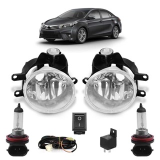Kit Farol Milha Auxiliar Completo + Lâmpada H8 Corolla 2015 2016 Lente Lisa Acrilico