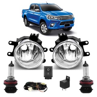 Kit Farol Milha Auxiliar Completo + Lâmpada H8 Hilux 2016 2017 2018 2019 2020 Lente Lisa Acrilico