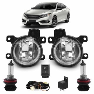 Kit Farol Milha Auxiliar Completo + Lâmpada H8 New Civic 2015 2016 Lente Lisa Vidro