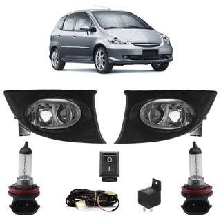 Kit Farol Milha Auxiliar Completo + Lâmpada H8 Fit 2006 2007 2008 Lente Lisa Acrilico