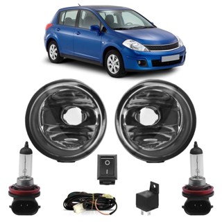 Kit Farol Milha Auxiliar Completo + Lâmpada H8 Tiida 2007 2008 2009 2010 2011 2012 2013 Lente Lisa Vidro
