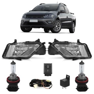 Kit Farol Milha Auxiliar Completo + Lâmpada H11 Saveiro G7 2016 2017 2018 Lente Cristal Lisa Acrilico