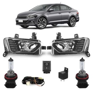 Kit Farol Milha Auxiliar Completo + Lâmpada H11 Virtus 2018 2019 2020 Lente Lisa Acrilico