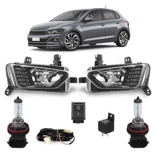 Kit Farol Milha Auxiliar Completo + Lâmpada H11 Polo 2017 2018 2019 2020 Lente Lisa Acrilico