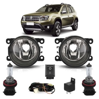 Kit Farol Milha Auxiliar Completo + Lâmpada H11 Duster 2011 2012 2013 2014 2015 2016 2017 2018 2019 Lente Lisa Acrilico