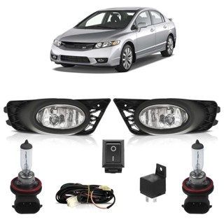 Kit Farol Milha Auxiliar Completo + Lâmpada H11 New Civic 2009 2010 2011 Lente Lisa Vidro
