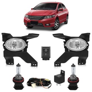 Kit Farol Milha Auxiliar Completo + Lâmpada H11 City 2009 2010 2011 2012 Lente Lisa Vidro