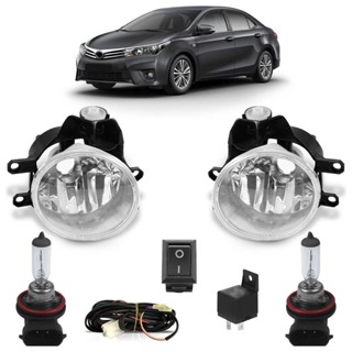 Kit Farol Milha Auxiliar Completo + Lâmpada H11 Corolla 2015 2016 Lente Lisa Acrilico