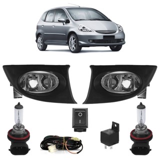 Kit Farol Milha Auxiliar Completo + Lâmpada H11 Fit 2006 2007 2008 Lente Lisa Acrilico
