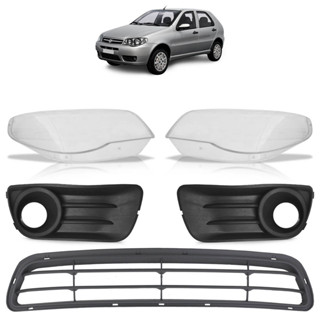Kit Palio Economy 2011 2012 2013 2014 2015 2016 2017 Lente Farol Dianteiro + Moldura Grade Milha Com Furo para Milha + Grade Inferior Dianteira Preta