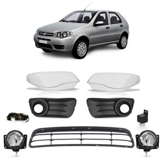 Kit Palio Economy 2011 2012 2013 2014 2015 2016 2017 Lente Farol Dianteiro + Kit Farol Milha Auxiliar + Grade Inferior Dianteira Preta