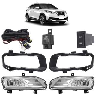 Kit Farol Milha Auxiliar Completo Kicks 2017 2018 2019 2020 2021 Preto Liso