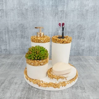 Kit Porto para Lavabo ou banheiro em técnica granilite terrazzo ou marmorizado com saboneteira líquida porta sabonete