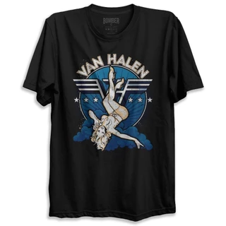 Camiseta Van Halen 100% algodão malha preta Bomber