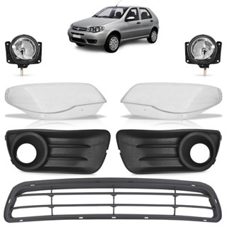 Kit Palio Economy 2011 2012 2013 2014 2015 2016 2017 Par Lente do Farol Dianteiro + Par Moldura Grade do Milha Com Furo para Milha + Grade Inferior Dianteira Preta + Par Farol de Milha Auxiliar