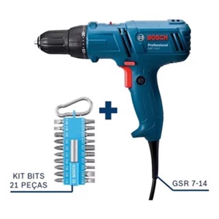 Furadeira Parafusadeira Gsr7-14 + Jogo De Bits 21 Pcs Bosch 110V
