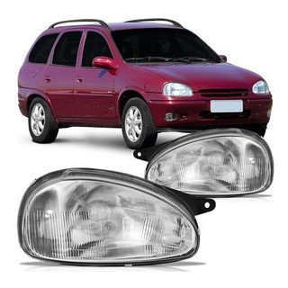 Farol Dianteiro Corsa 1994 1995 1996 1997 1998 1999 Máscara Cromada Lente Estriada Foco Simples Com Defletor